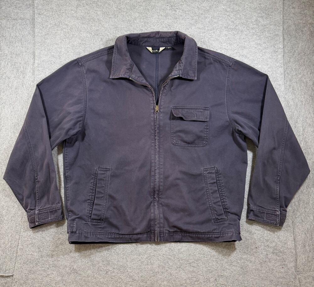 Vintage Eddie Bauer Full Zip Jacket Mens L Tall Navy Chest Pocket Outdoor Canvas
